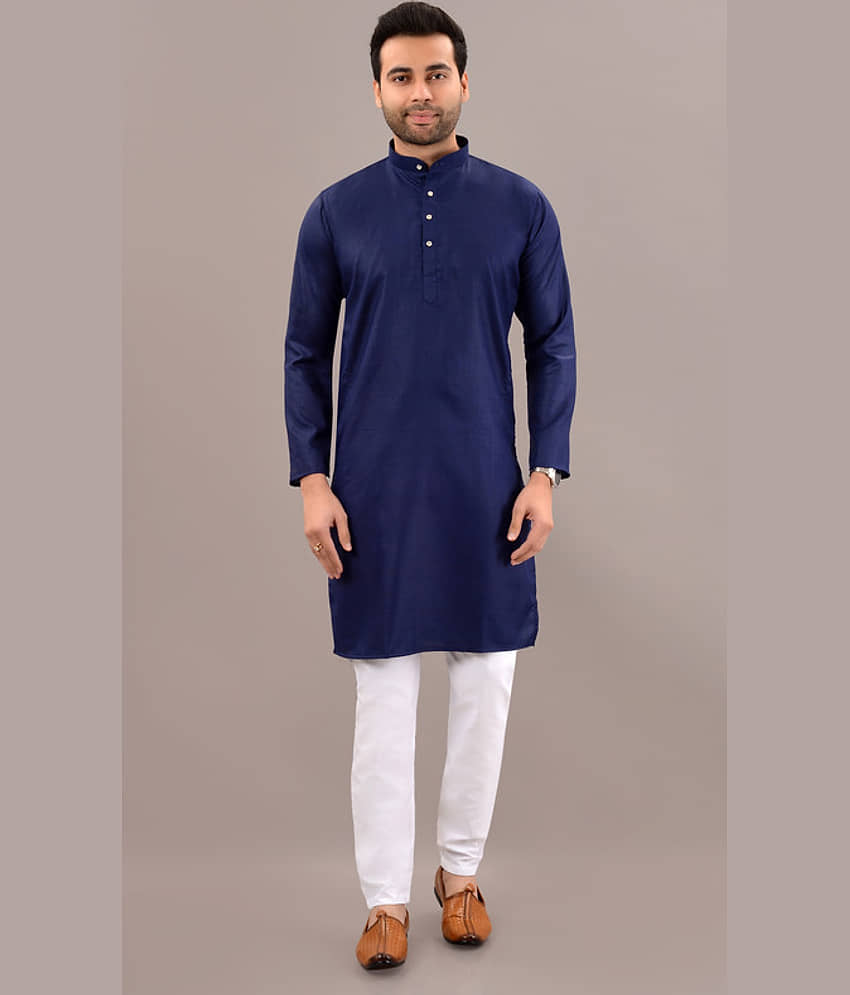 MOUDLIN Blue Cotton Blend Regular Fit Men's Kurta Pyjama Set ( Pack of 1 ) - Kurtas & Kurta Sets | Buy online on ZillyBuy