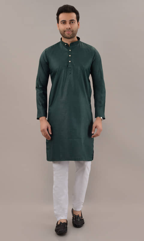 MOUDLIN Green Cotton Blend Regular Fit Men's Kurta Pyjama Set ( Pack of 1 ) - Kurtas & Kurta Sets | Buy online on ZillyBuy