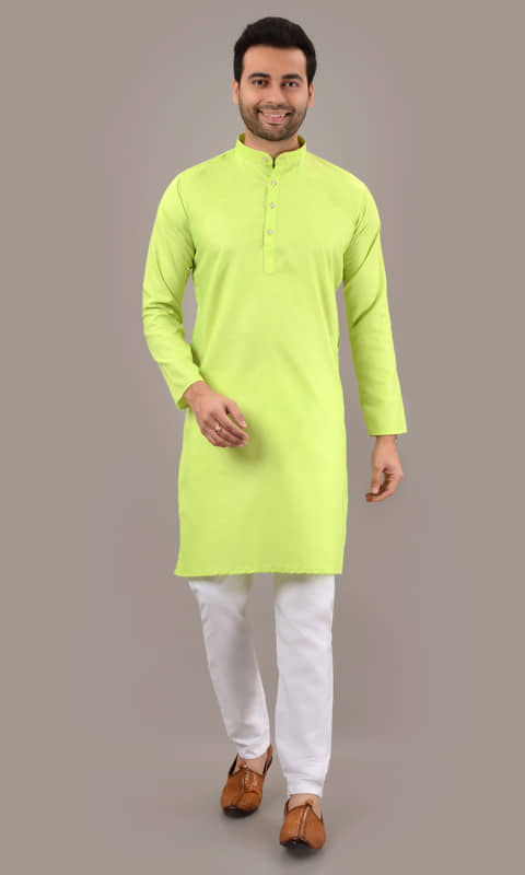 MOUDLIN Light Green Cotton Blend Regular Fit Men's Kurta Pyjama Set ( Pack of 1 ) - Kurtas & Kurta Sets | Buy online on ZillyBuy