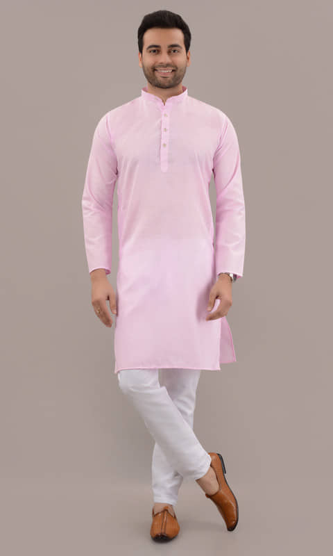 MOUDLIN Light Pink Cotton Blend Regular Fit Men's Kurta Pyjama Set ( Pack of 1 ) - Kurtas & Kurta Sets | Buy online on ZillyBuy