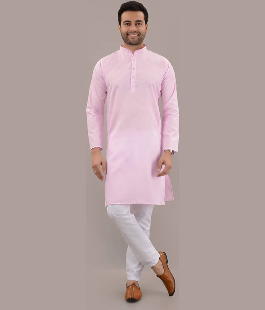 MOUDLIN Light Pink Cotton Blend Regular Fit Men's Kurta Pyjama Set ( Pack of 1 ) - Kurtas & Kurta Sets | Buy online on ZillyBuy