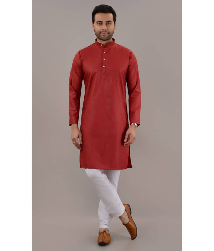 MOUDLIN Maroon Cotton Blend Regular Fit Men's Kurta Pyjama Set ( Pack of 1 ) - Kurtas & Kurta Sets | Buy online on ZillyBuy