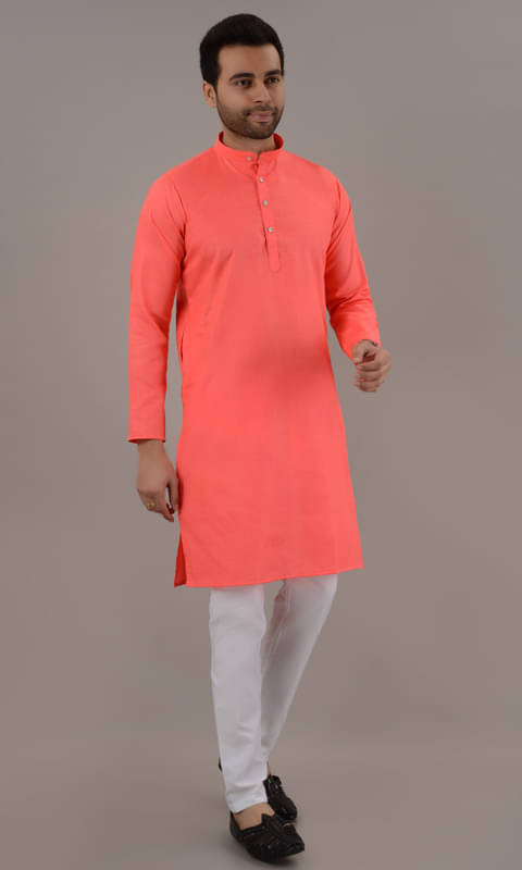     			MOUDLIN Pink Cotton Blend Regular Fit Men's Kurta Pyjama Set ( Pack of 1 )