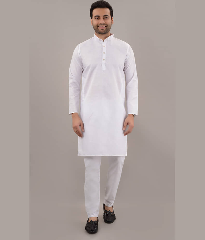 MOUDLIN White Cotton Blend Regular Fit Men's Kurta Pyjama Set ( Pack of 1 ) - Kurtas & Kurta Sets | Buy online on ZillyBuy