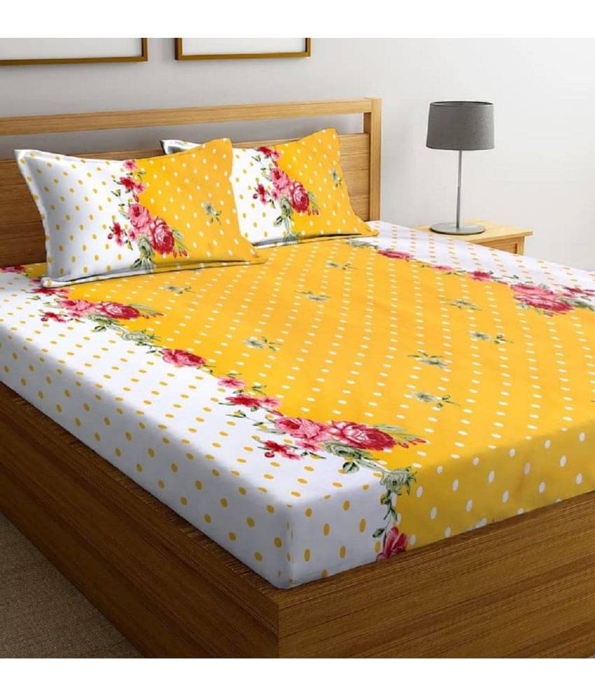     			Neekshaa Glace Cotton 1 Double Bedsheet with 2 Pillow Covers ( Yellow )