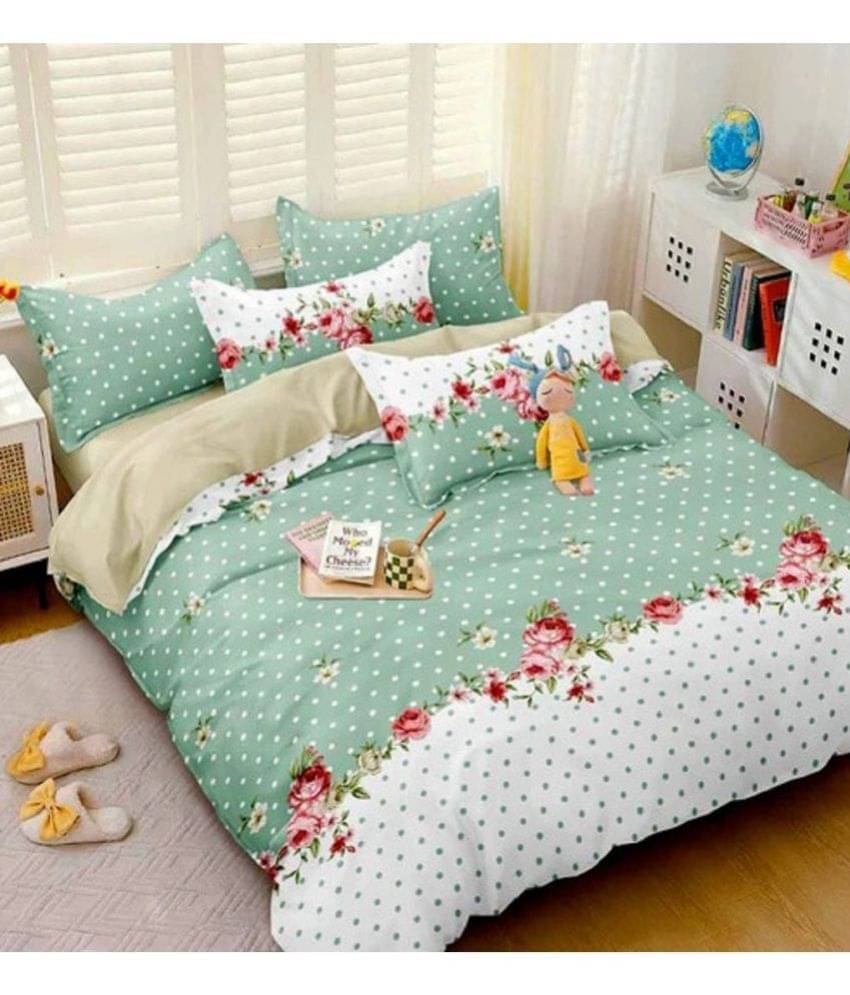     			Neekshaa Glace Cotton 1 Double Bedsheet with 2 Pillow Covers ( Green )
