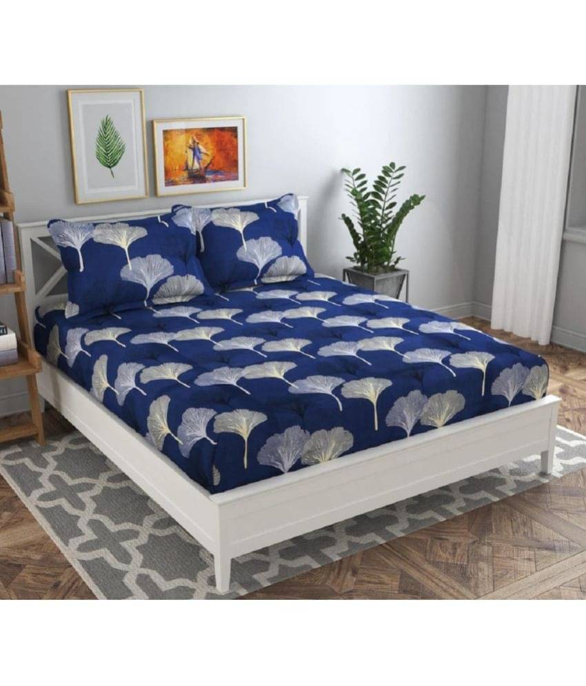     			Neekshaa Glace Cotton 1 Double Bedsheet with 2 Pillow Covers ( Dark Blue )