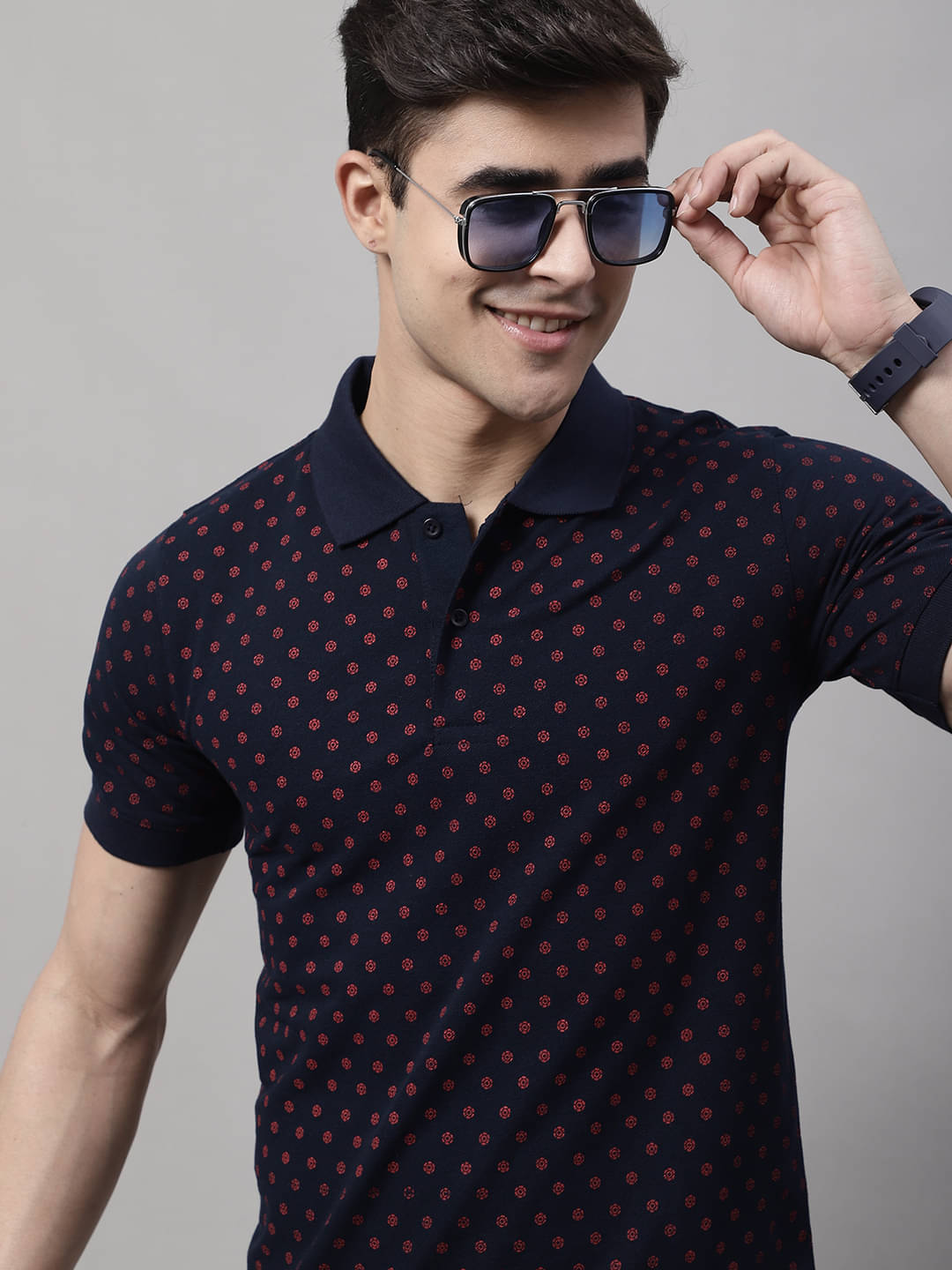OBAAN Pack of 1 Cotton Blend Regular Fit Printed Half Sleeves Men's Polo T Shirt ( Navy Blue ) OBAAN Pack of 1 Cotton Blend Regular Fit Printed Half Sleeves Men's Polo T Shirt ( Navy Blue )