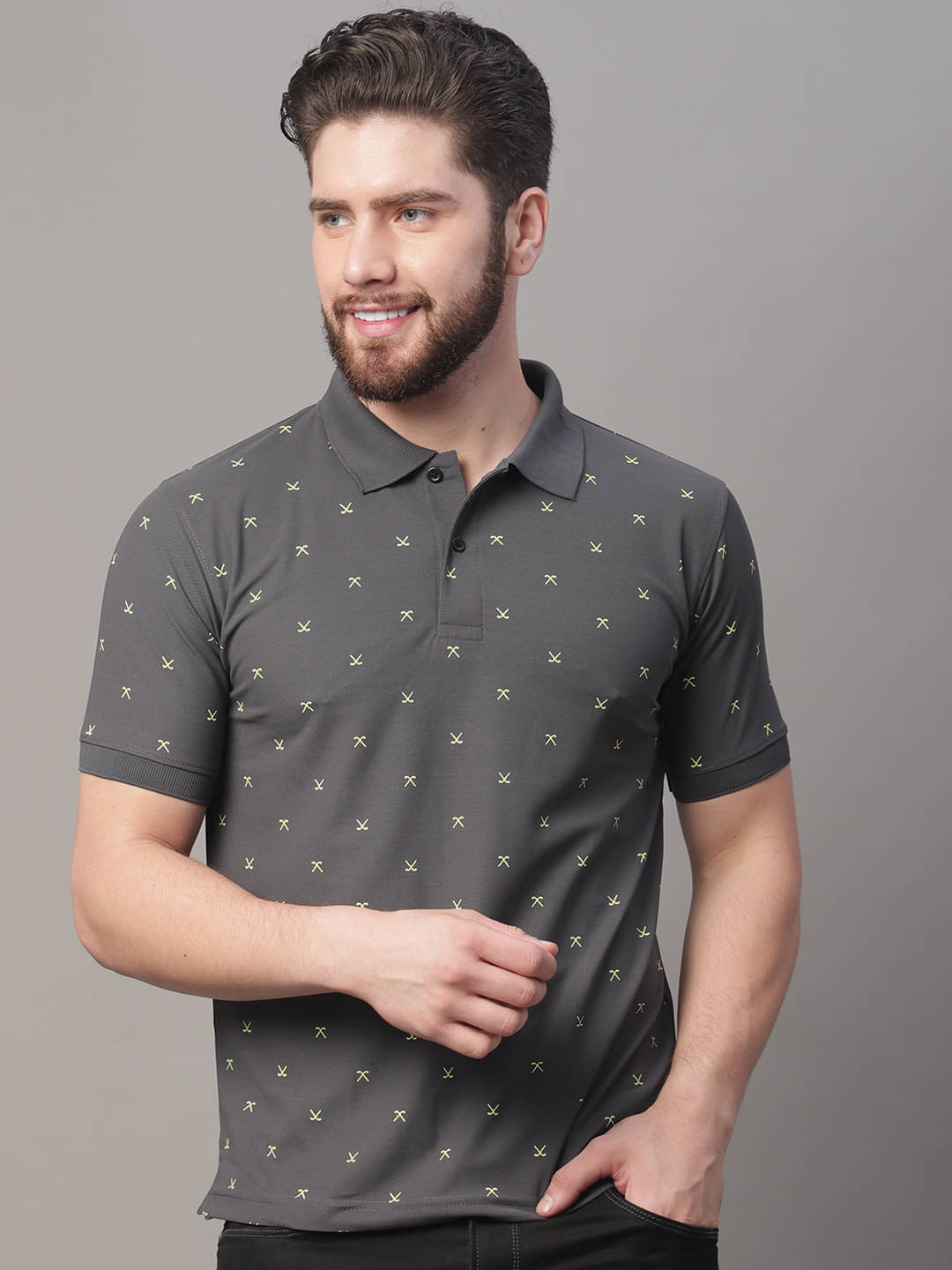 OBAAN Cotton Blend Regular Fit Printed Half Sleeves Men's Polo T Shirt - Grey ( Pack of 1 ) OBAAN Cotton Blend Regular Fit Printed Half Sleeves Men's Polo T Shirt - Grey ( Pack of 1 )