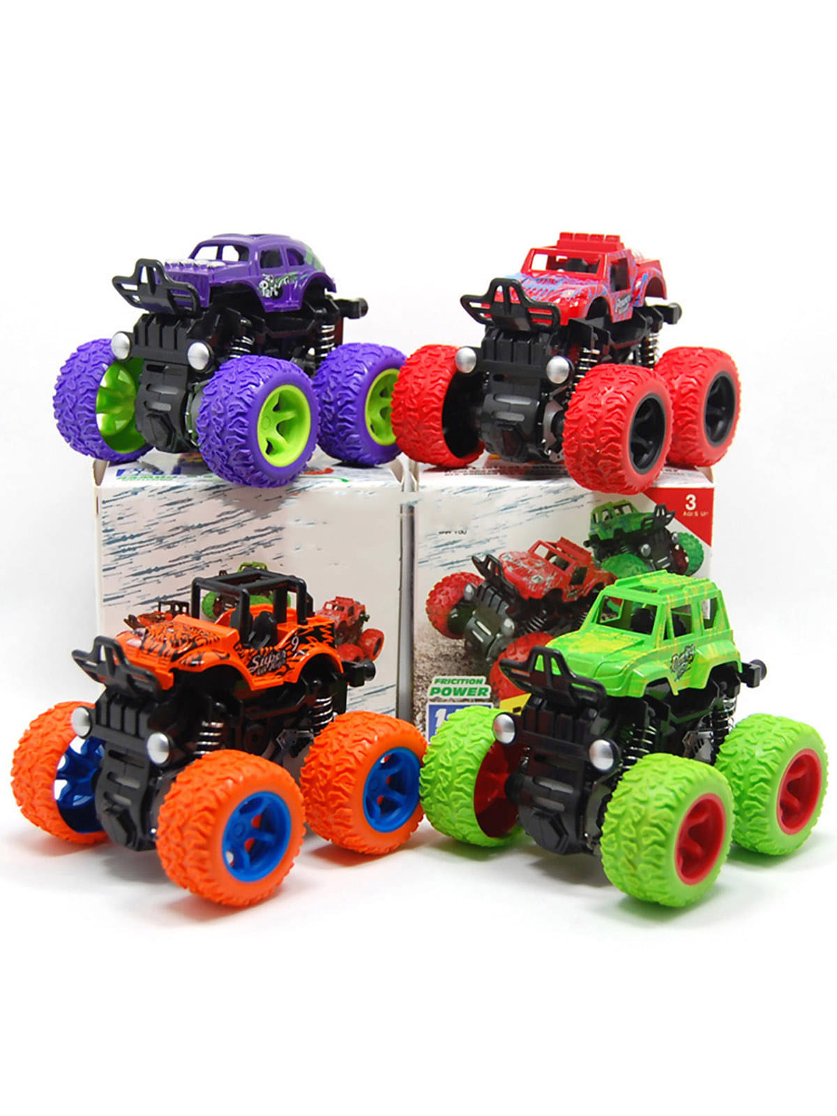     			Rainbow Riders 8 PCS Mini Monster Car Set Friction-Powered, Unbreakable Toys with Big Rubber Tires for Kids - Red, Purple, Orange, Green - Ages 3+ Years