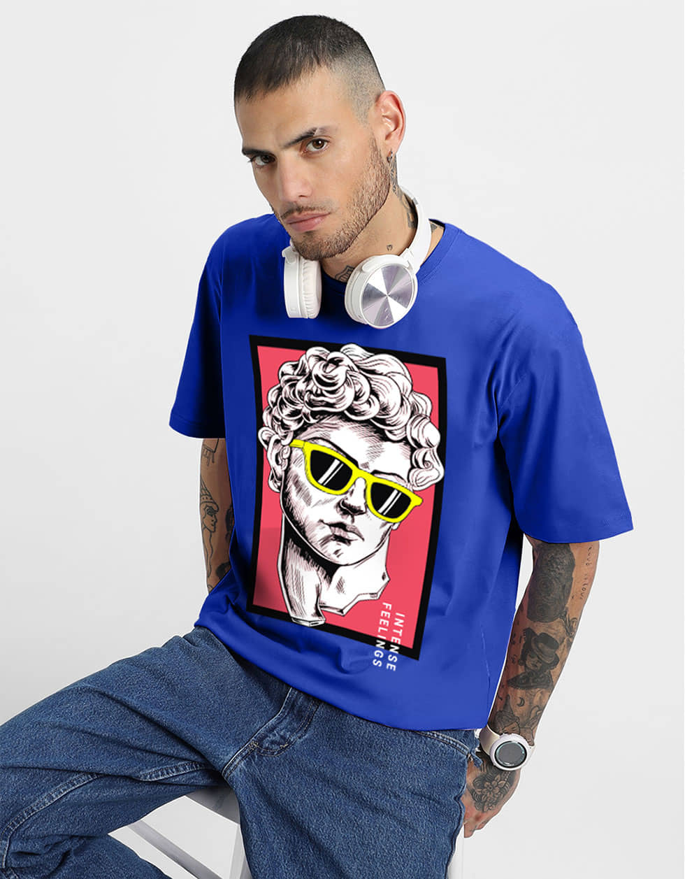Veirdo Pack of 1 100% Cotton Oversized Fit Men's T-Shirt ( Blue )