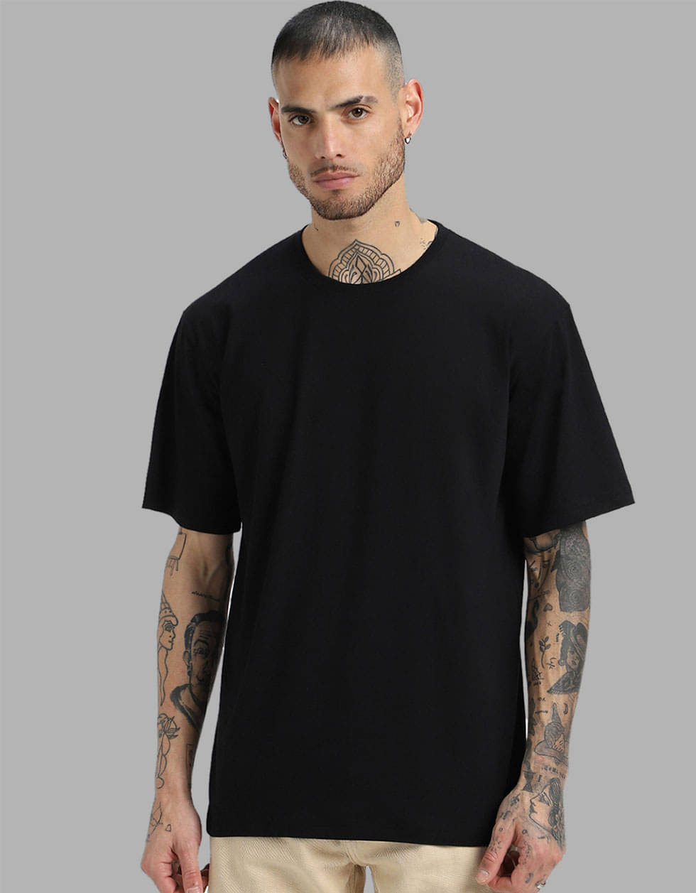     			Veirdo Pack of 1 100% Cotton Oversized Fit Men's T-Shirt ( Black )