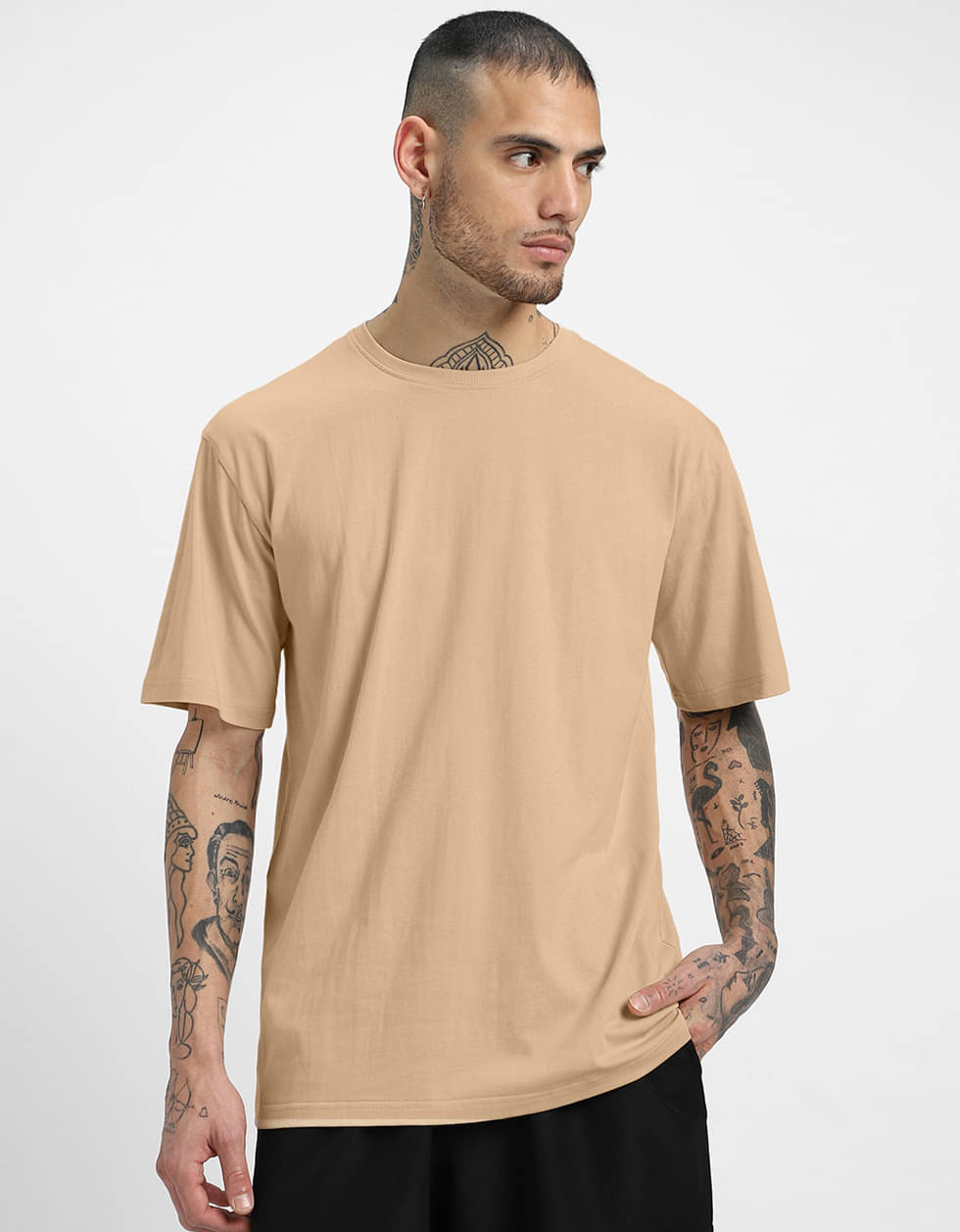     			Veirdo Pack of 1 100% Cotton Oversized Fit Men's T-Shirt ( Beige )