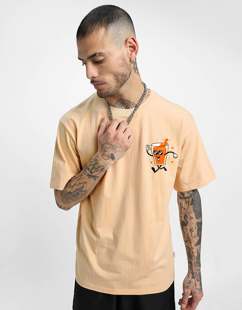 Veirdo Pack of 1 100% Cotton Oversized Fit Men's T-Shirt ( Beige ) Veirdo Pack of 1 100% Cotton Oversized Fit Men's T-Shirt ( Beige )