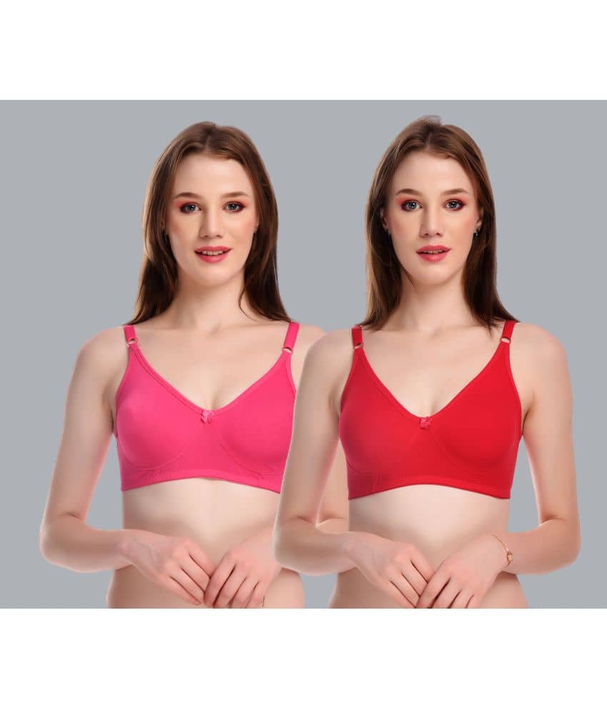Viral Girl Pack of 2 Cotton Non Padded Women's Everyday Bra ( Red ) SD-CANNY-D.PINK-PEACH