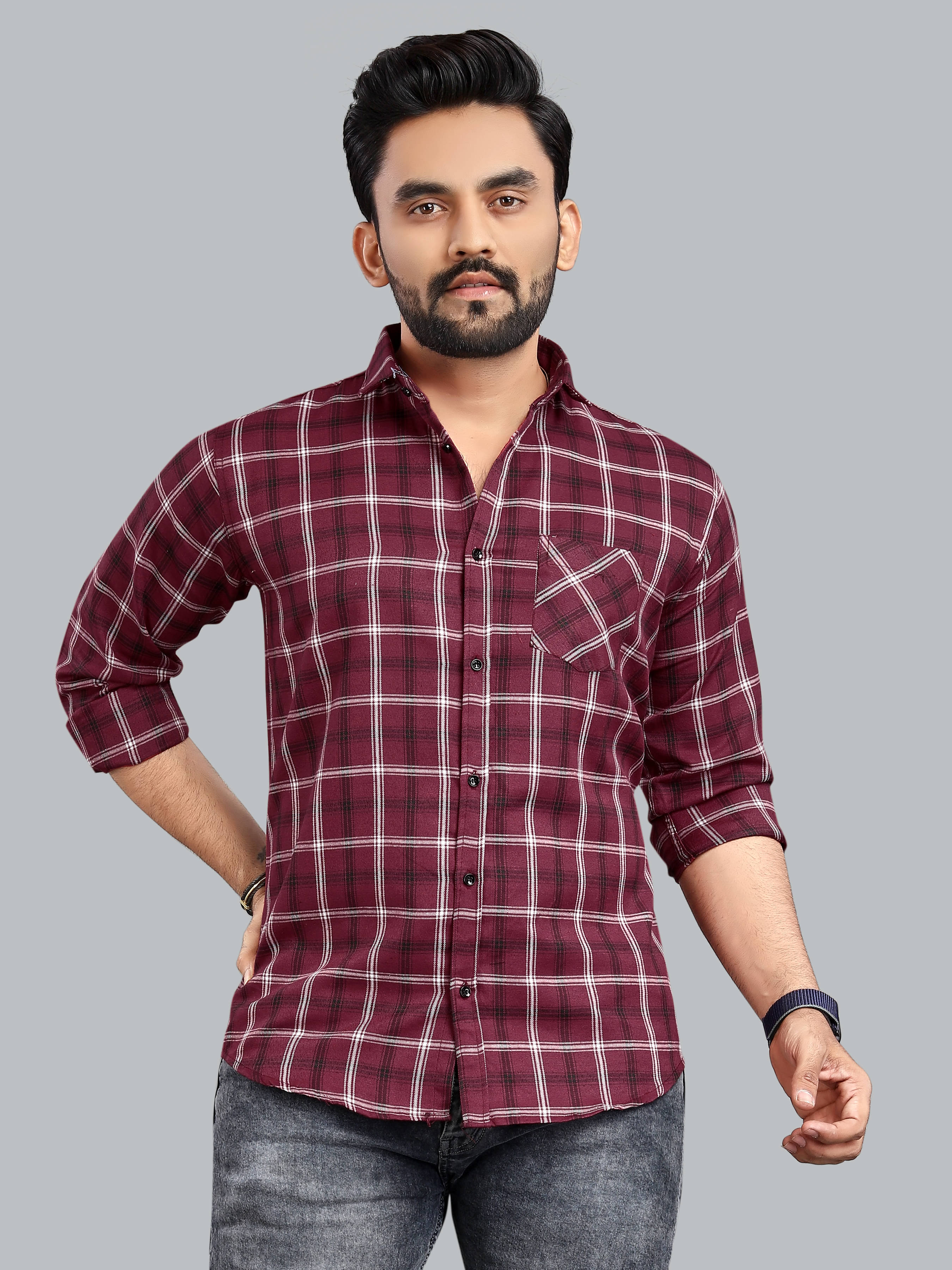     			allan peter 100% Cotton Regular Fit Checks Full Sleeves Men's Casual Shirt - Burgundy ( Pack of 1 )