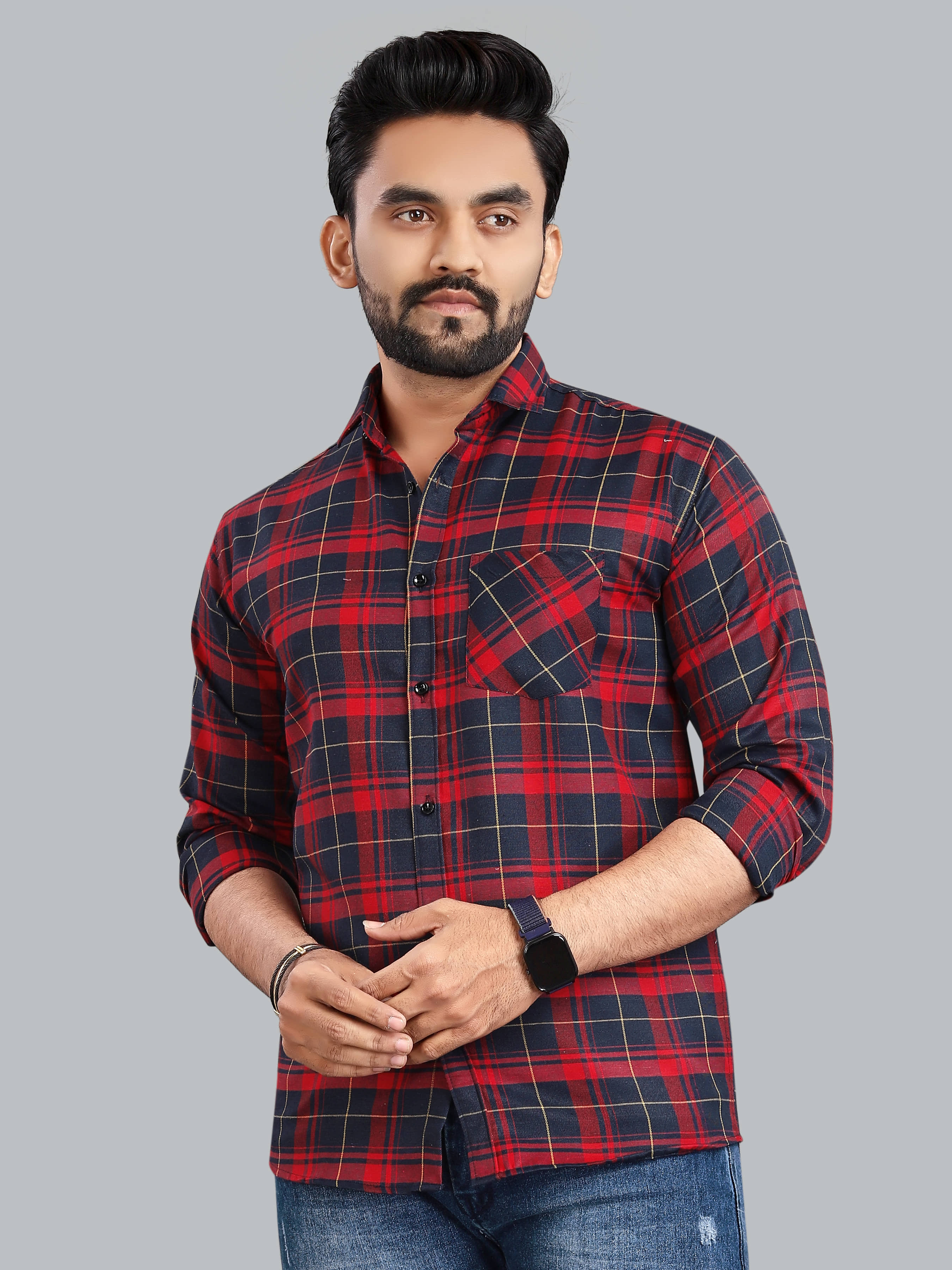 allan peter 100% Cotton Regular Fit Checks Full Sleeves Men's Casual Shirt - Red ( Pack of 1 )