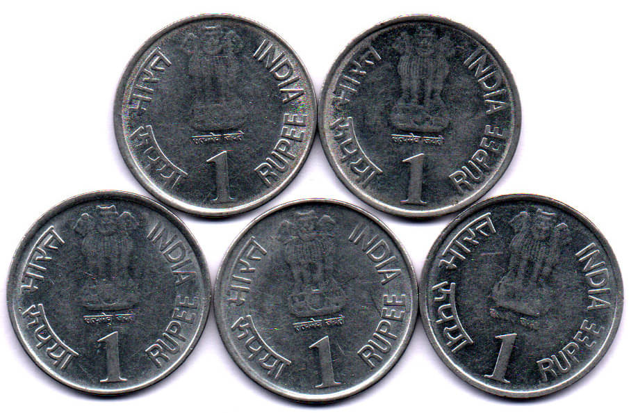 1 / ONE RS / RUPEE RARERBI STEEL (5 PCS) COMMEMORATIVE COLLECTIBLE- U.N.C. 1 / ONE RS / RUPEE RARERBI STEEL (5 PCS) COMMEMORATIVE COLLECTIBLE- U.N.C.