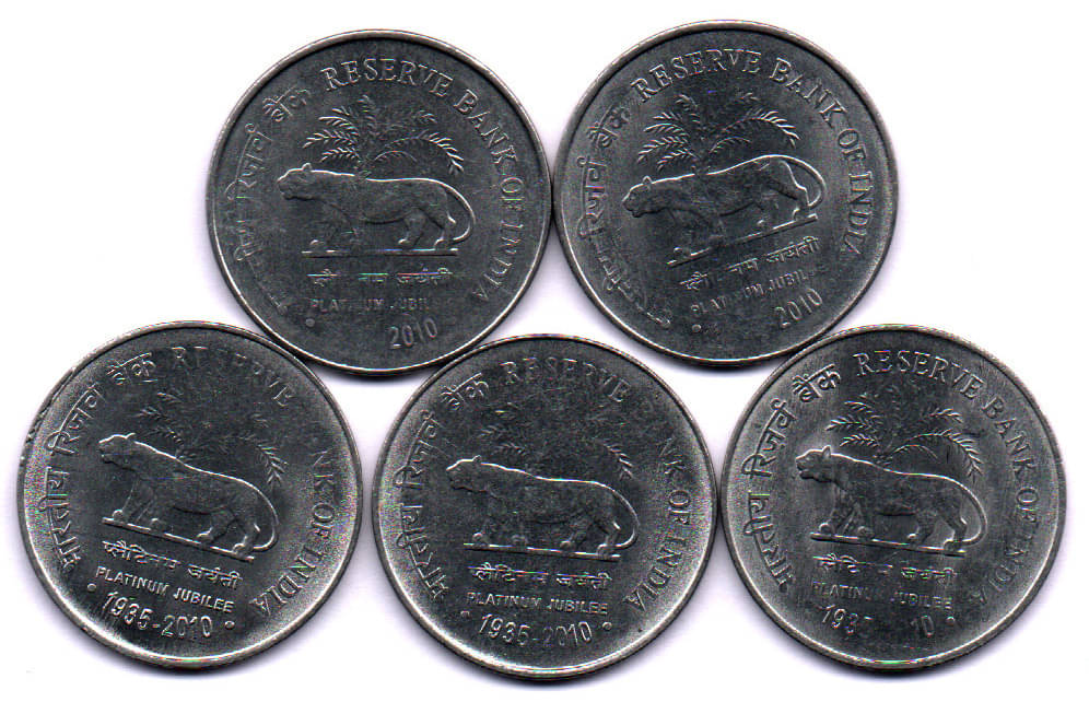 2 / TWO RS / RUPEE RARERBI STEEL (5 PCS) COMMEMORATIVE COLLECTIBLE- U.N.C 2 / TWO RS / RUPEE RARERBI STEEL (5 PCS) COMMEMORATIVE COLLECTIBLE- U.N.C