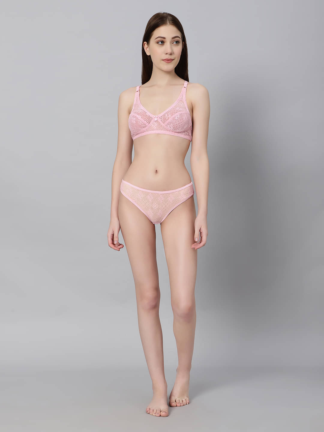     			ANV FASHION Net/Mesh Women's Bra & Panty Set ( Pink )