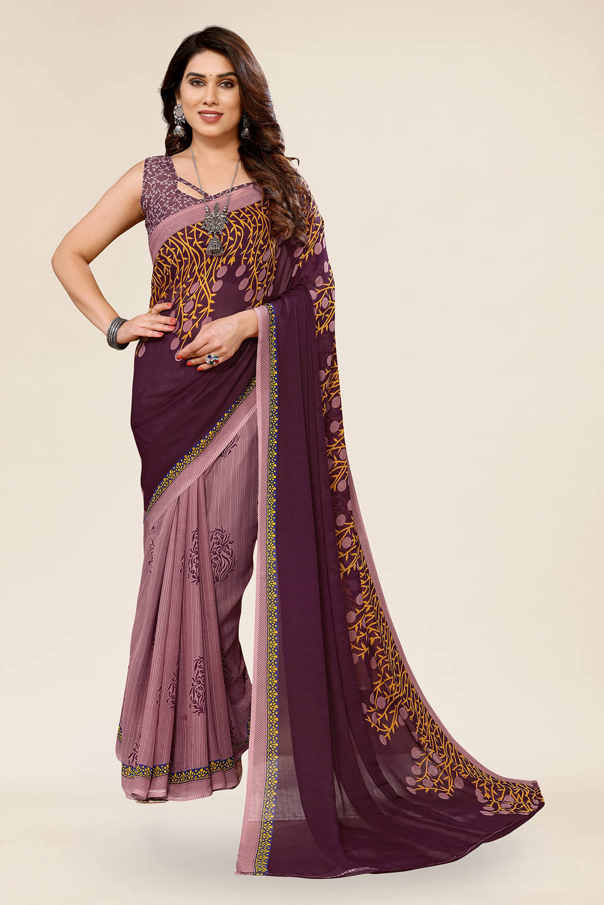     			ANAND SAREES Georgette Printed Saree With Unstitched Blouse Piece ( Purple )