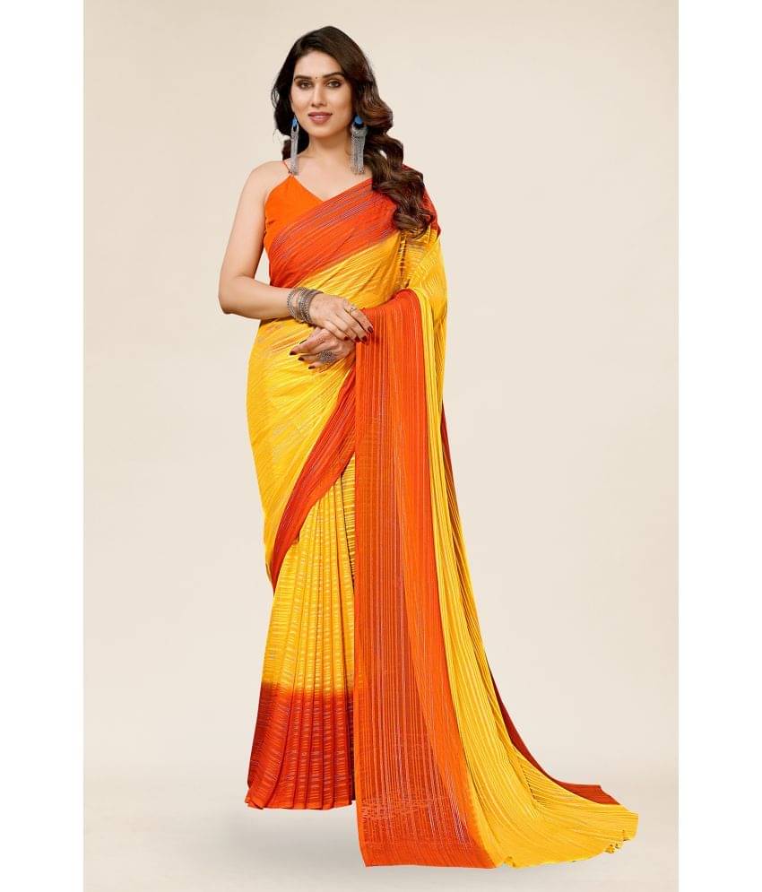    			ANAND SAREES Satin Striped Saree With Unstitched Blouse Piece ( Yellow )