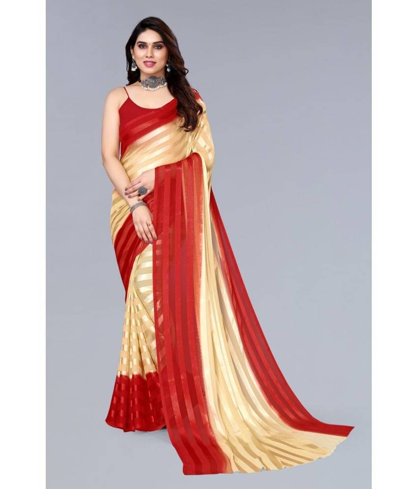 ANAND SAREES Satin Striped Saree Without Blouse Piece ( Beige ) ANAND SAREES Satin Striped Saree Without Blouse Piece ( Beige )