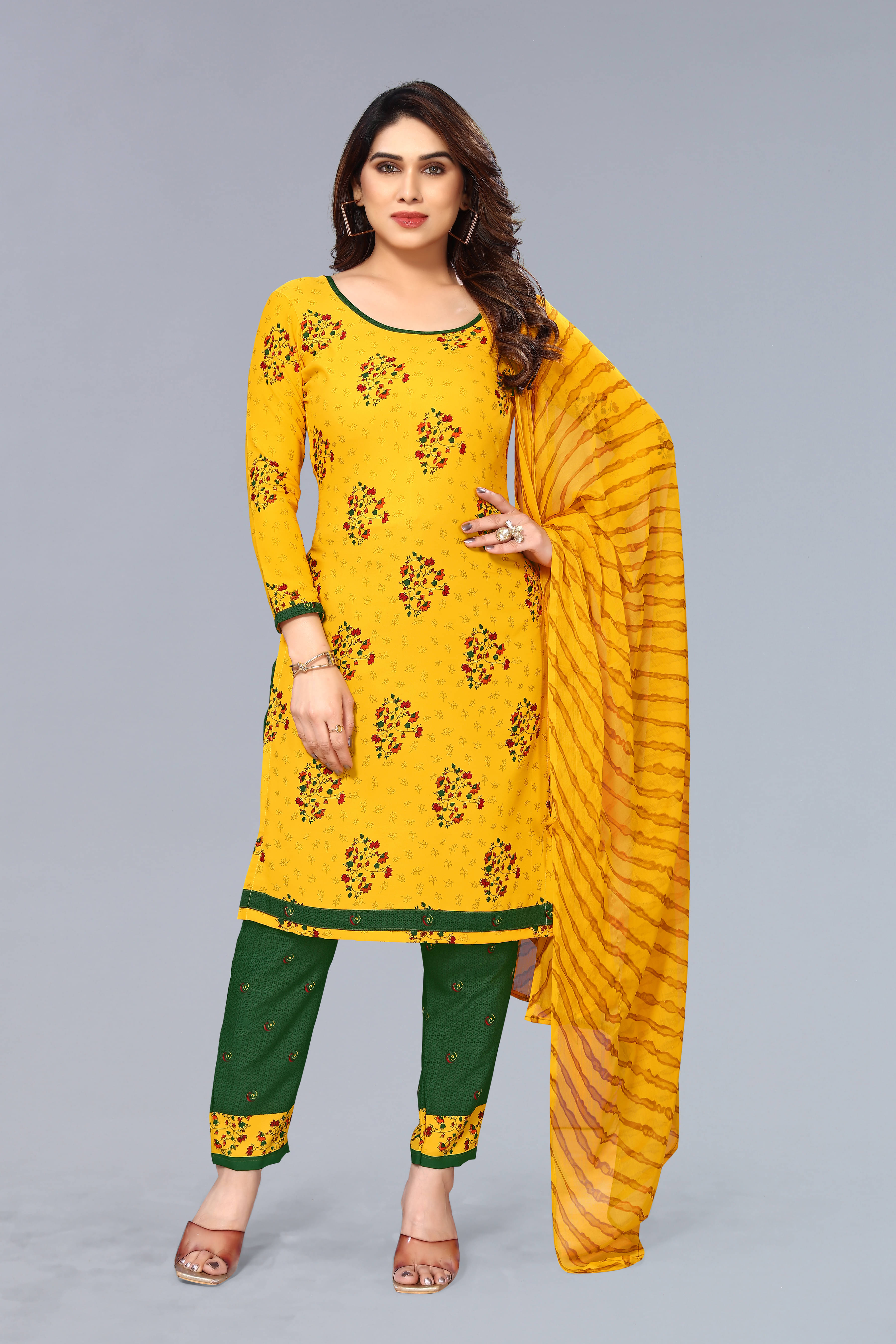     			Anand Unstitched Crepe Printed Dress Material - Yellow ( Pack of 1 )