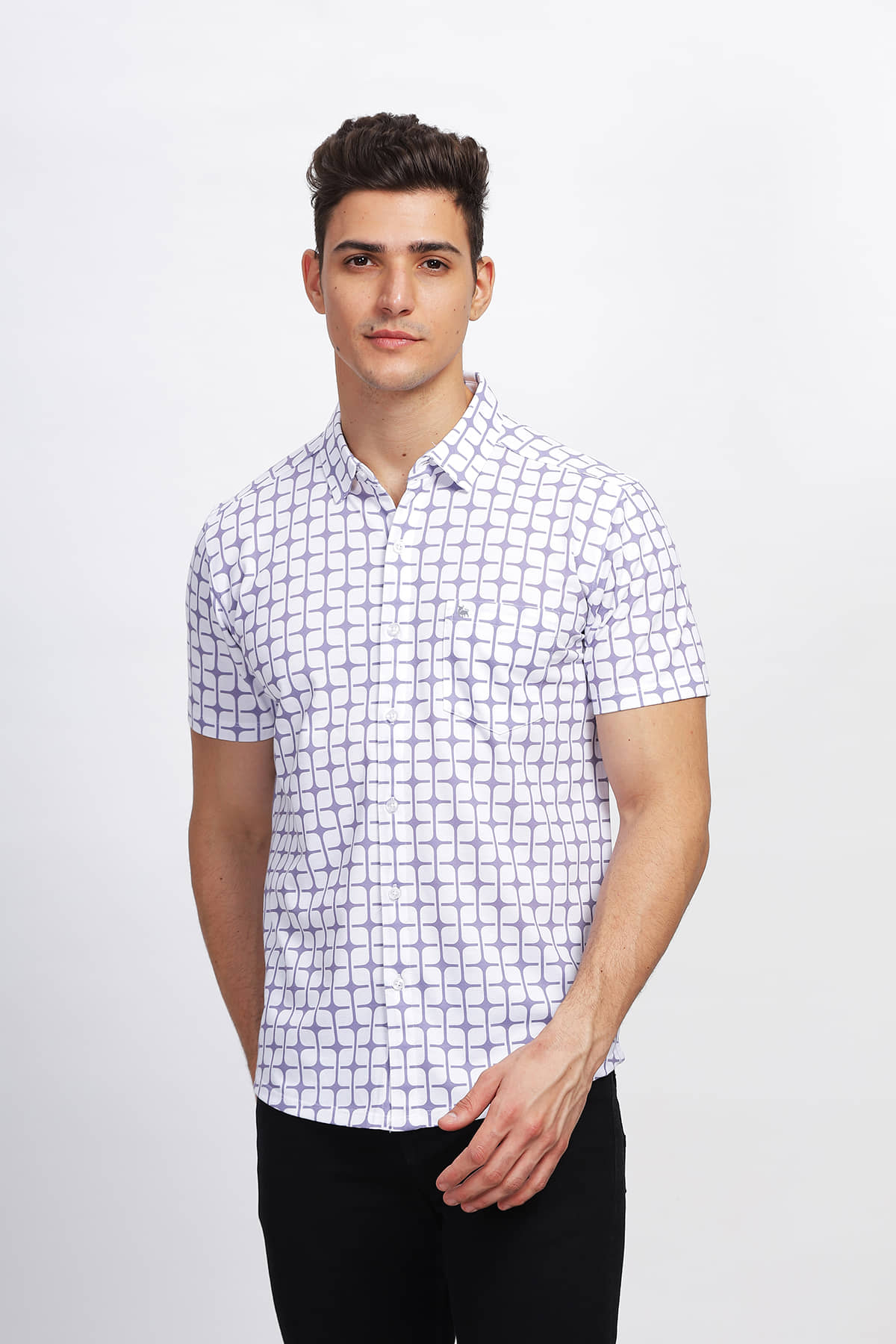 BULLMER Cotton Blend Regular Fit Printed Half Sleeves Men's Casual Shirt - Lavender ( Pack of 1 )