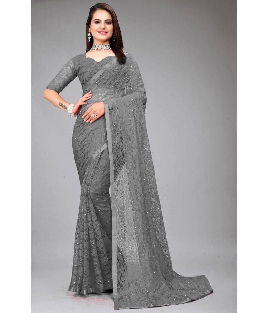 DEVYOG ENTERPRISE Brasso Self Design Saree With Unstitched Blouse Piece ( Grey ) DEVYOG ENTERPRISE Brasso Self Design Saree With Unstitched Blouse Piece ( Grey )
