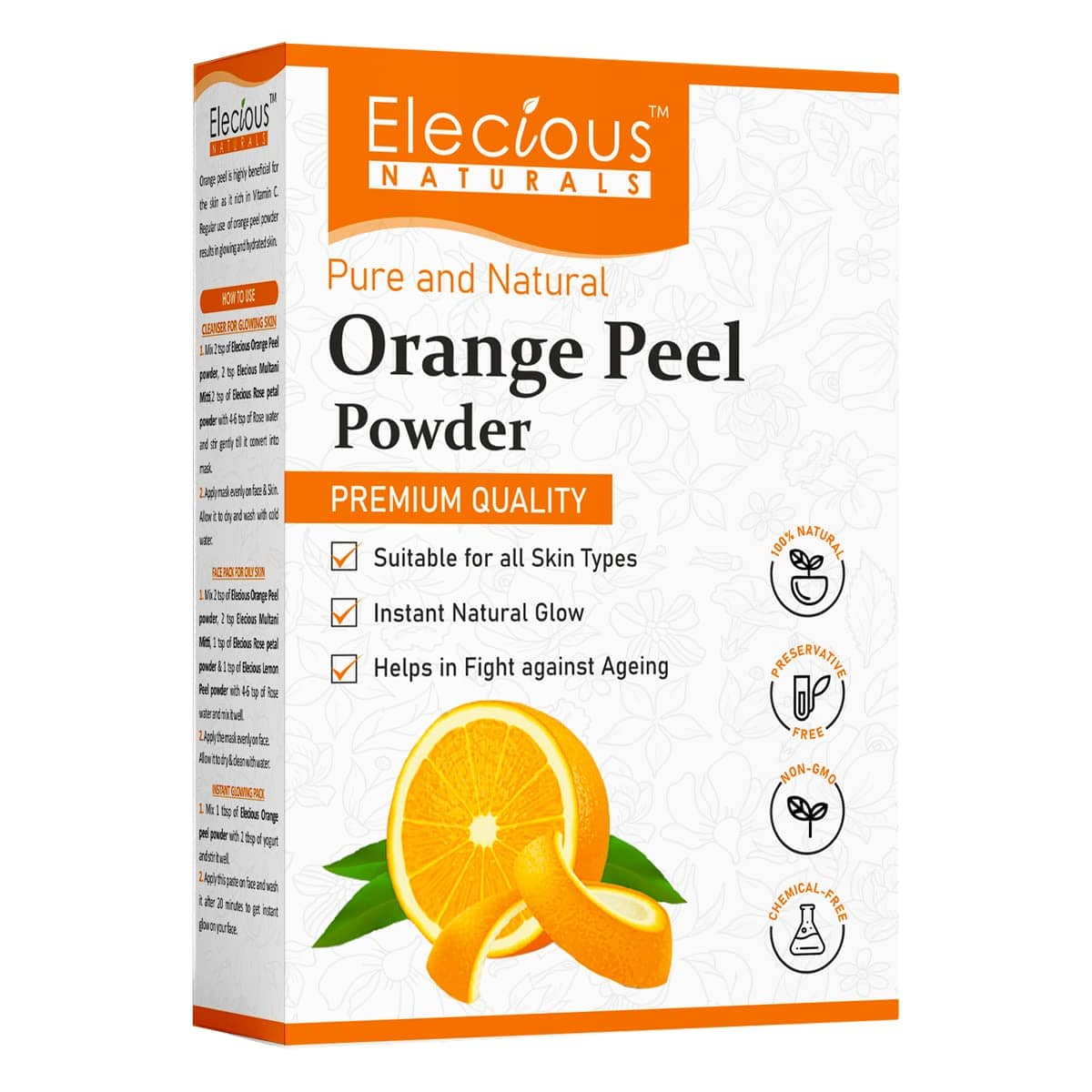 Elecious Orange Peel Powder For Skin and Face (200 Grams) | No Chemical, No preservative