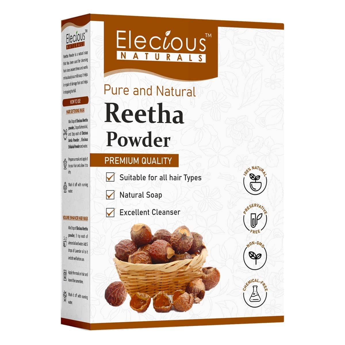 Elecious Pure Reetha Powder for Hair Growth (200 Grams) | 100% Pure and Natural
