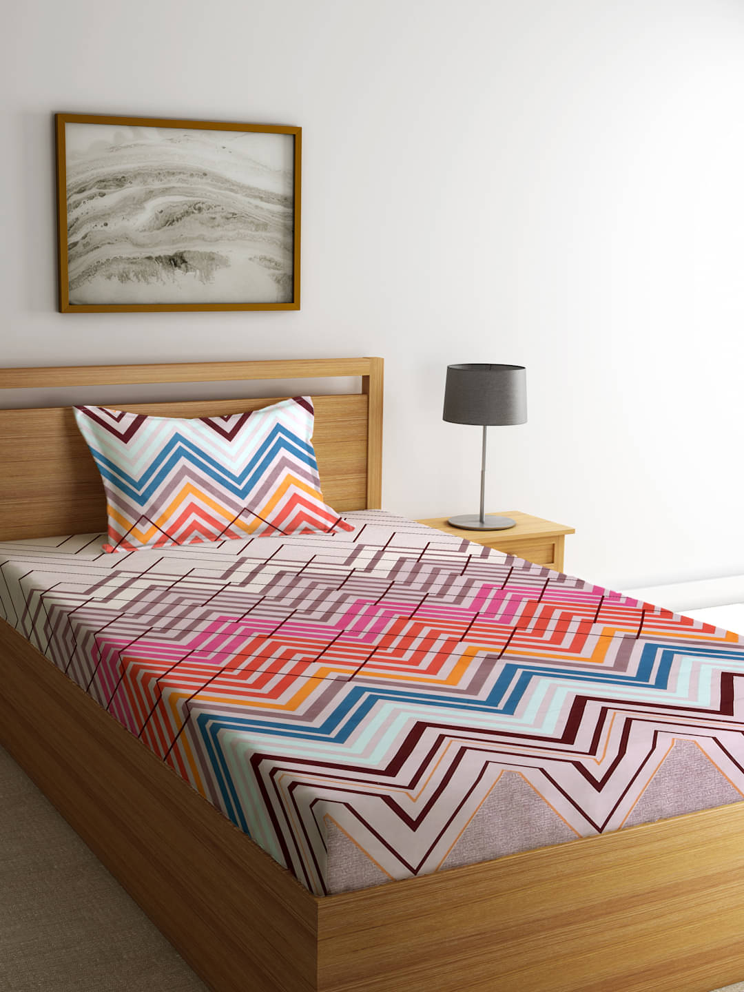 Klotthe Poly Cotton Abstract 1 Single Bedsheet with 1 Pillow Cover - Multicolor Klotthe Poly Cotton Abstract 1 Single Bedsheet with 1 Pillow Cover - Multicolor
