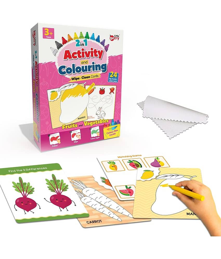 Little Berry 2-in-1 Activity & Colouring Wipe Clean Flash Cards for Kids: Fruits & Vegetables - 24 Cards With Crayons (Multicolour) - Toys and Games | Buy online on ZillyBuy