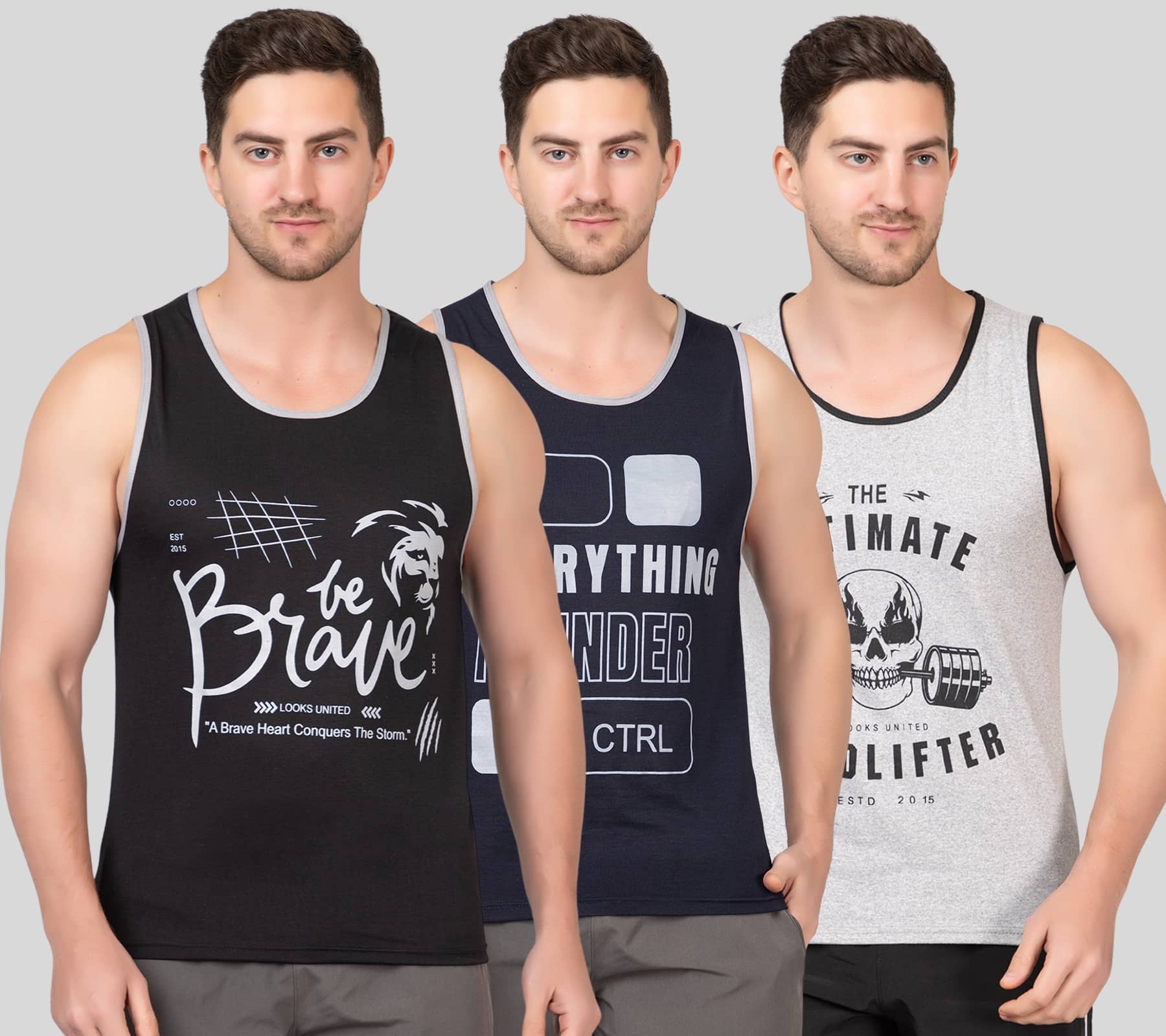 Looks United Pack of 3 Cotton Sleeveless vest For Men ( Multicolor ) - Nightwear & Loungewear | Buy online on ZillyBuy