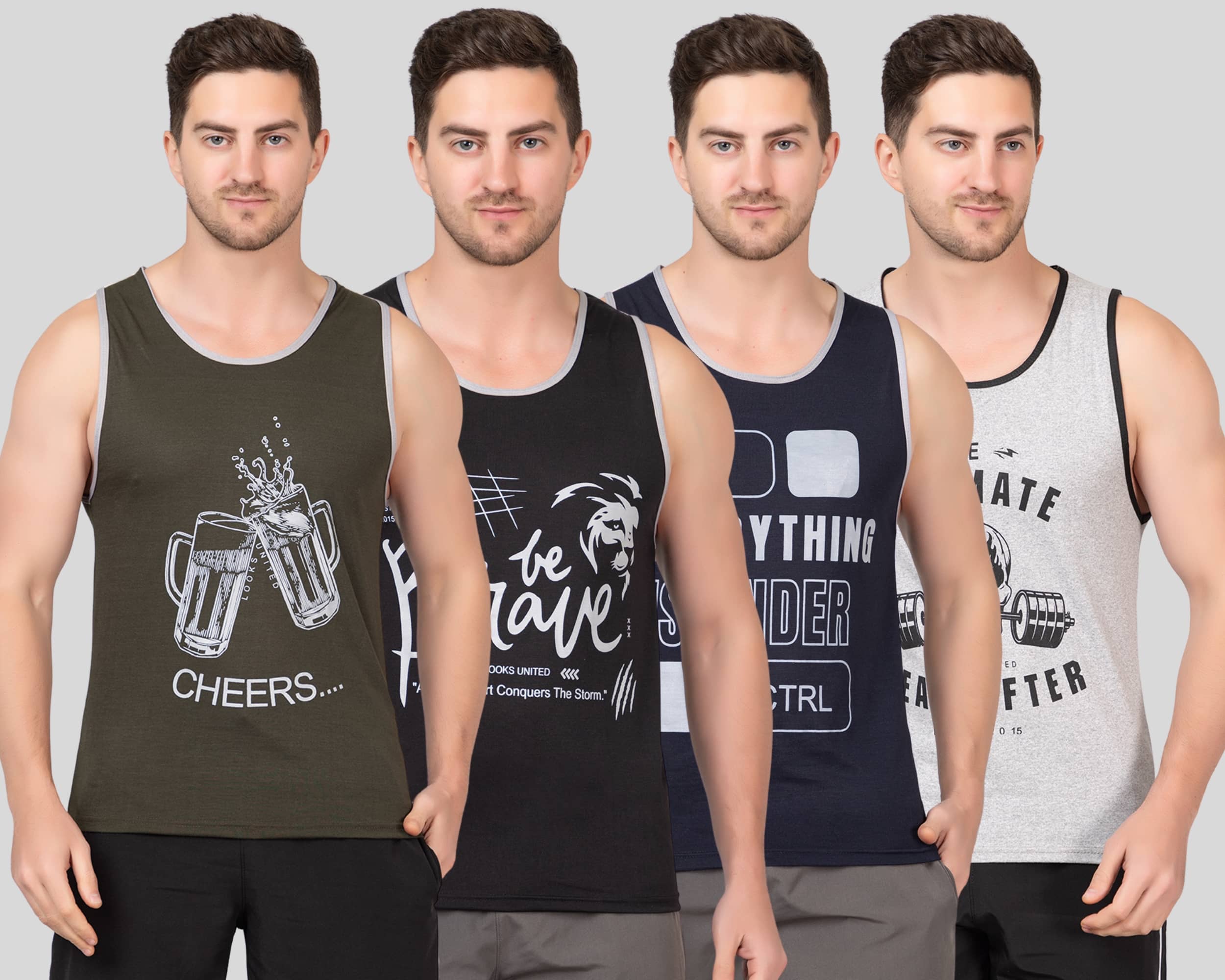 Looks United Pack of 4 Cotton Gym Vest For Men ( Multicolor ) - Nightwear & Loungewear | Buy online on ZillyBuy