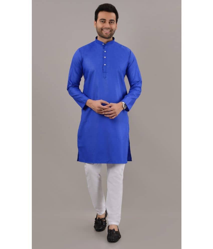 MOUDLIN Blue Cotton Blend Regular Fit Men's Kurta Pyjama Set ( Pack of 1 ) - Kurtas & Kurta Sets | Buy online on ZillyBuy