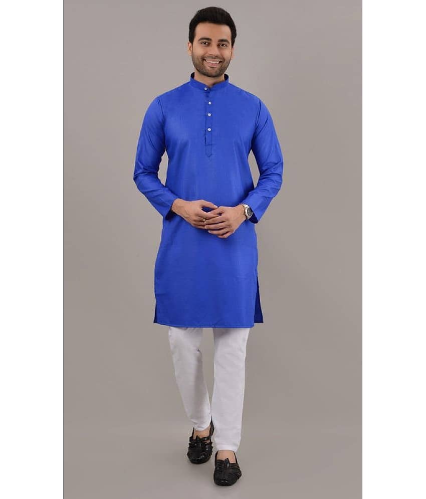 MOUDLIN Blue Cotton Blend Regular Fit Men's Kurta Pyjama Set ( Pack of 1 ) - Kurtas & Kurta Sets | Buy online on ZillyBuy