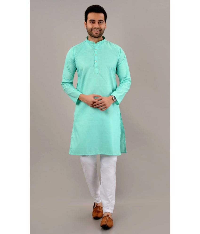     			MOUDLIN Turquoise Cotton Blend Regular Fit Men's Kurta Pyjama Set ( Pack of 1 )