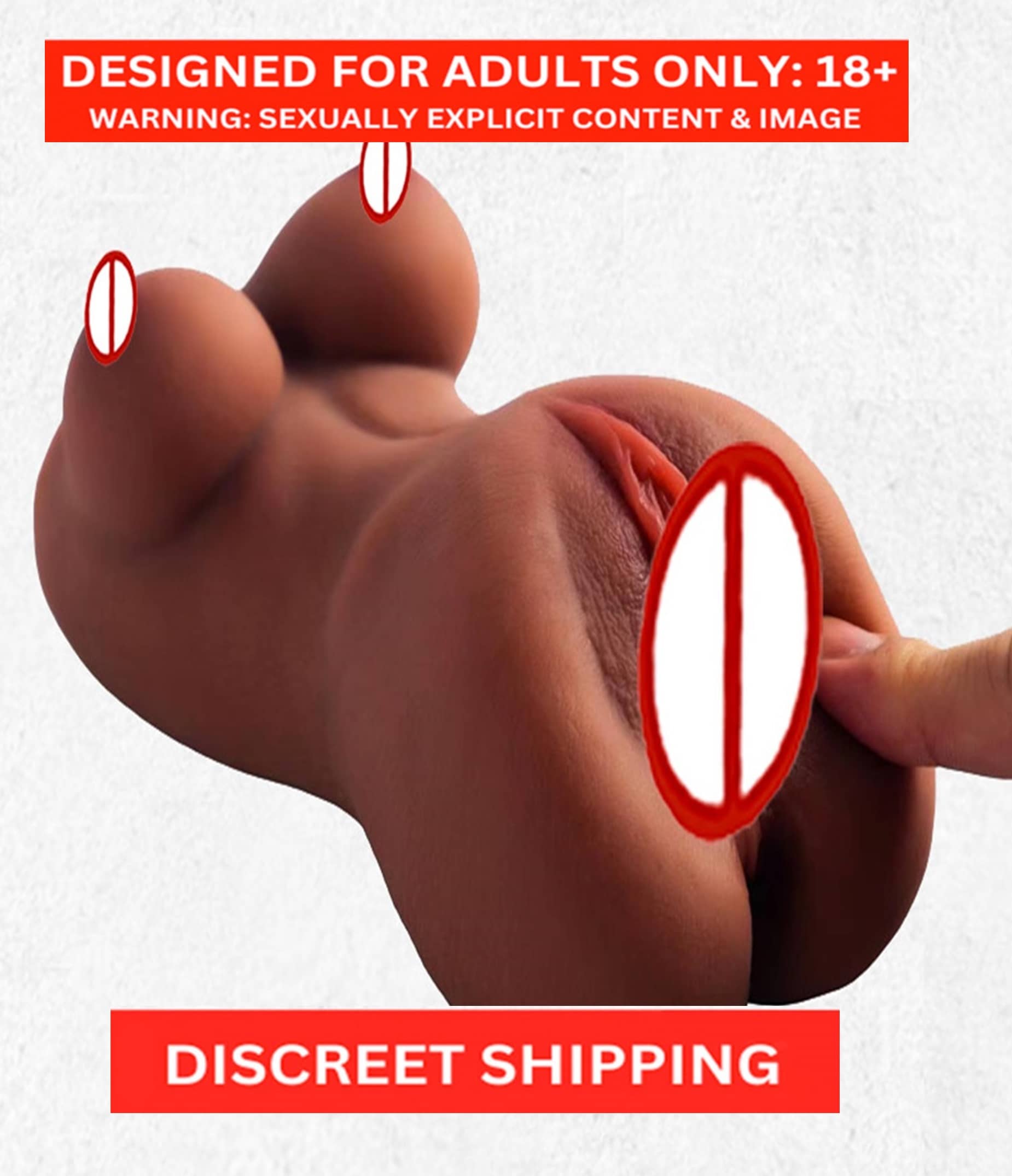 Male Masturbator - 3D Realistic Pussy Ass and Silicone Vagina Butt Anal Adult Products Sex Toys with 2 Hole(BROWN)
