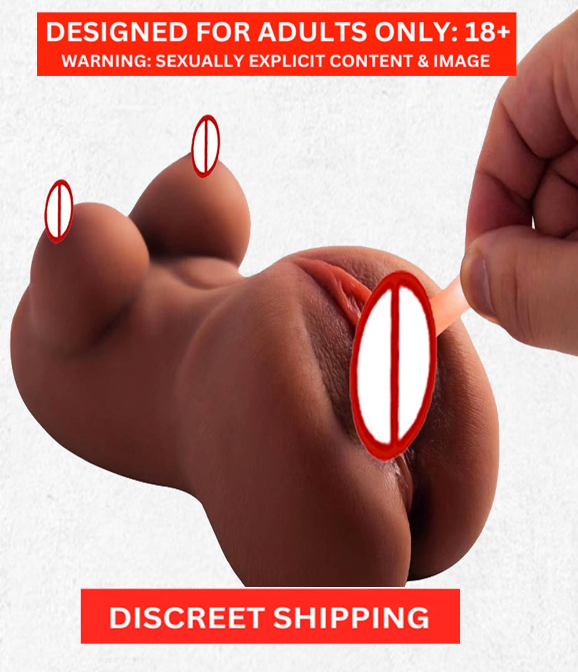 Male Masturbator - 3D Realistic Pussy Ass and Silicone Vagina Butt Anal Adult Products Sex Toys with 2 Hole(BROWN)