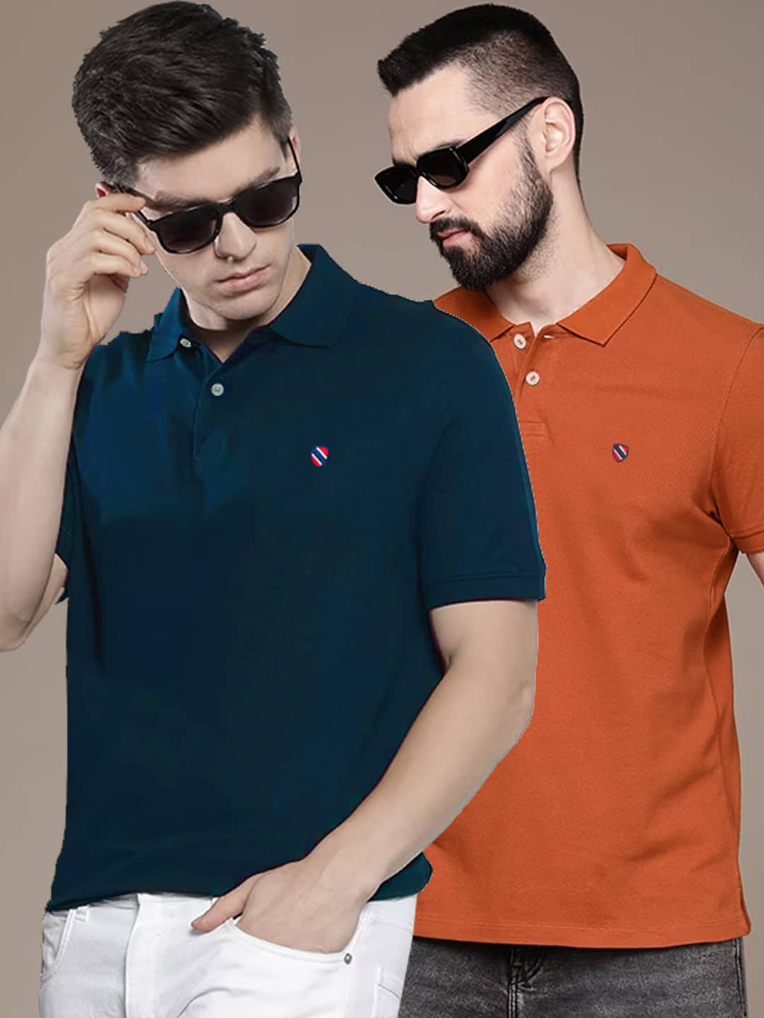 Merriment Pack of 2 Cotton Blend Regular Fit Solid Half Sleeves Men's Polo T Shirt ( Navy )