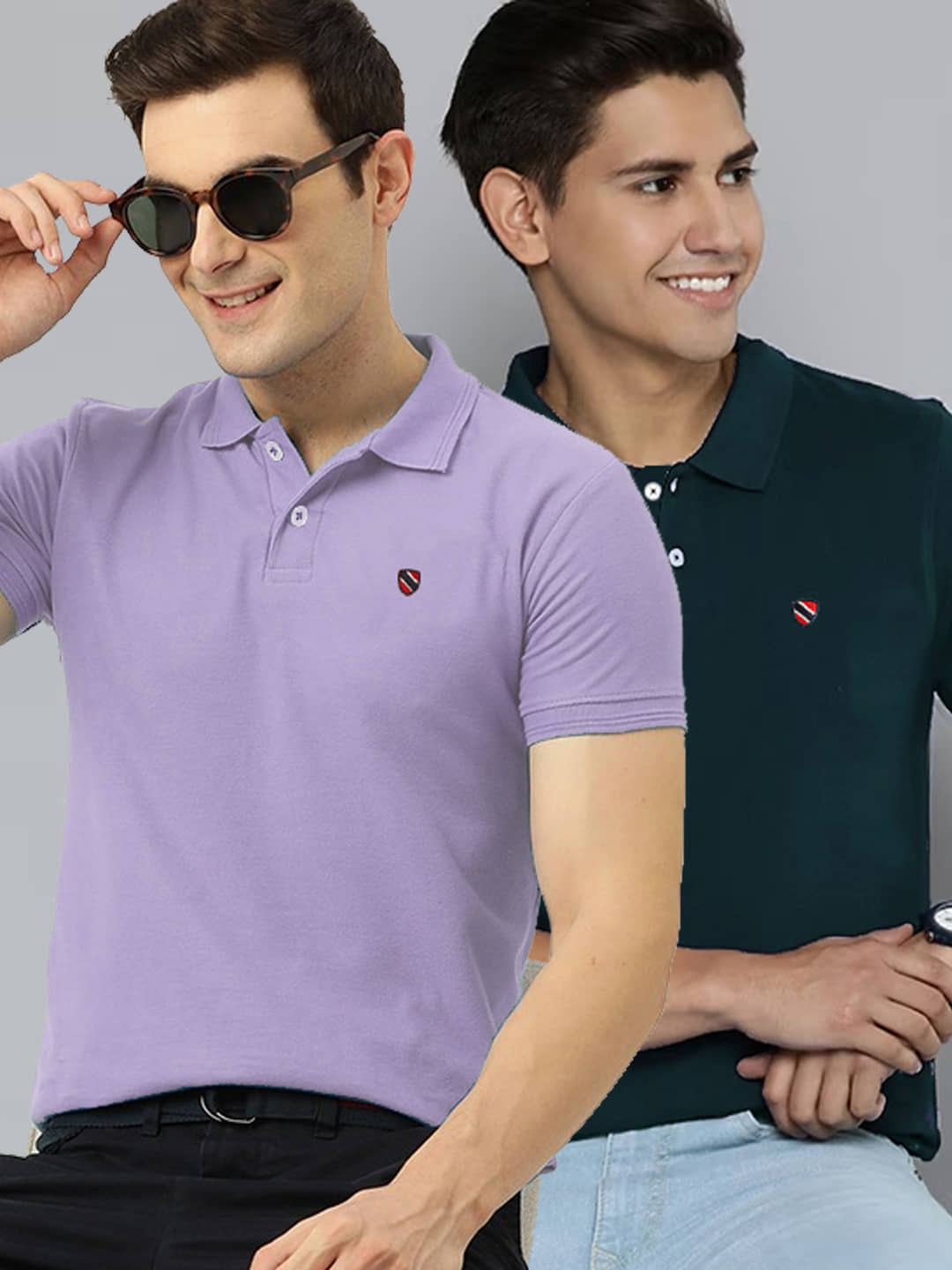 Merriment Pack of 2 Cotton Blend Regular Fit Solid Half Sleeves Men's Polo T Shirt ( Lavender )