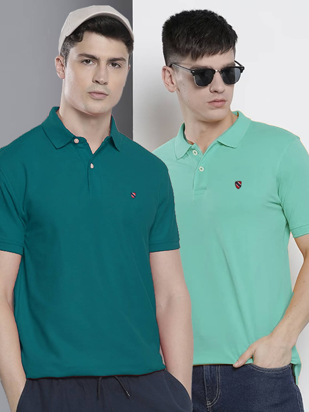 Merriment Pack of 2 Cotton Blend Regular Fit Solid Half Sleeves Men's Polo T Shirt ( Teal Blue ) Merriment Pack of 2 Cotton Blend Regular Fit Solid Half Sleeves Men's Polo T Shirt ( Teal Blue )