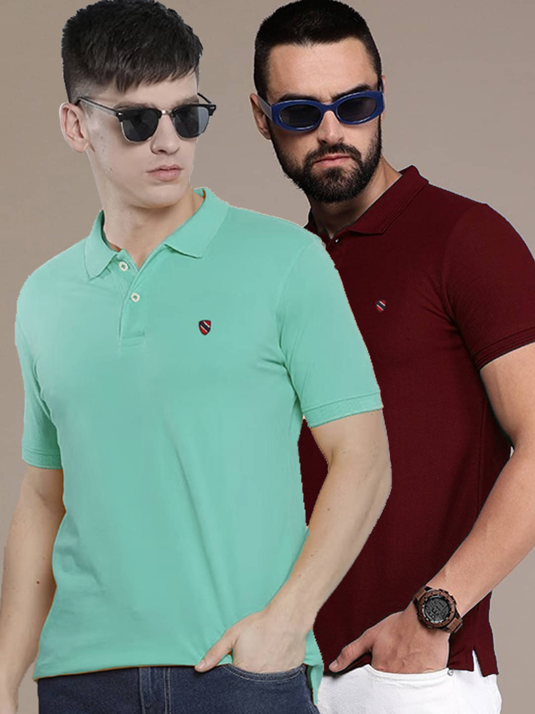     			Merriment Pack of 2 Cotton Blend Regular Fit Solid Half Sleeves Men's Polo T Shirt ( Aqua )