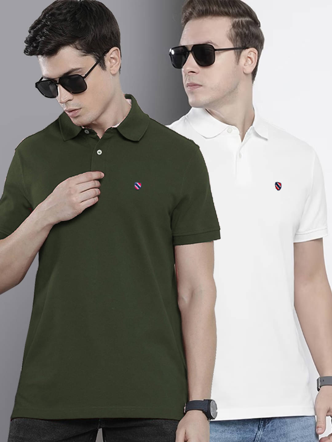 Merriment Pack of 2 Cotton Blend Regular Fit Solid Half Sleeves Men's Polo T Shirt ( Olive Green ) Merriment Pack of 2 Cotton Blend Regular Fit Solid Half Sleeves Men's Polo T Shirt ( Olive Green )