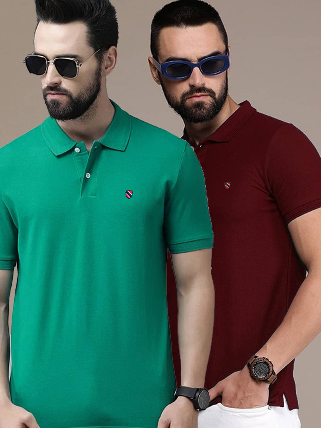 Merriment Pack of 2 Cotton Blend Regular Fit Solid Half Sleeves Men's Polo T Shirt ( Green ) Merriment Pack of 2 Cotton Blend Regular Fit Solid Half Sleeves Men's Polo T Shirt ( Green )