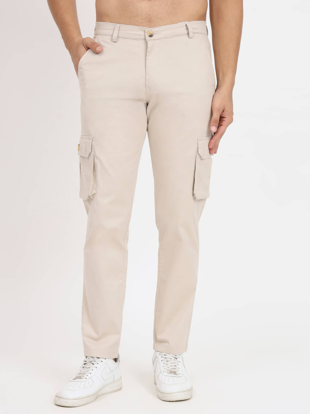    			RAGZO Regular Flat Men's Cargos - Cream ( Pack of 1 )