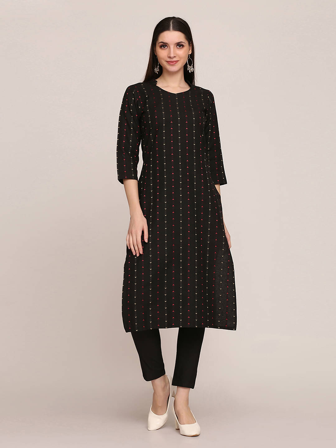     			Shaily Cotton Striped Kurti With Pants Women's Stitched Salwar Suit - Black ( Pack of 2 )