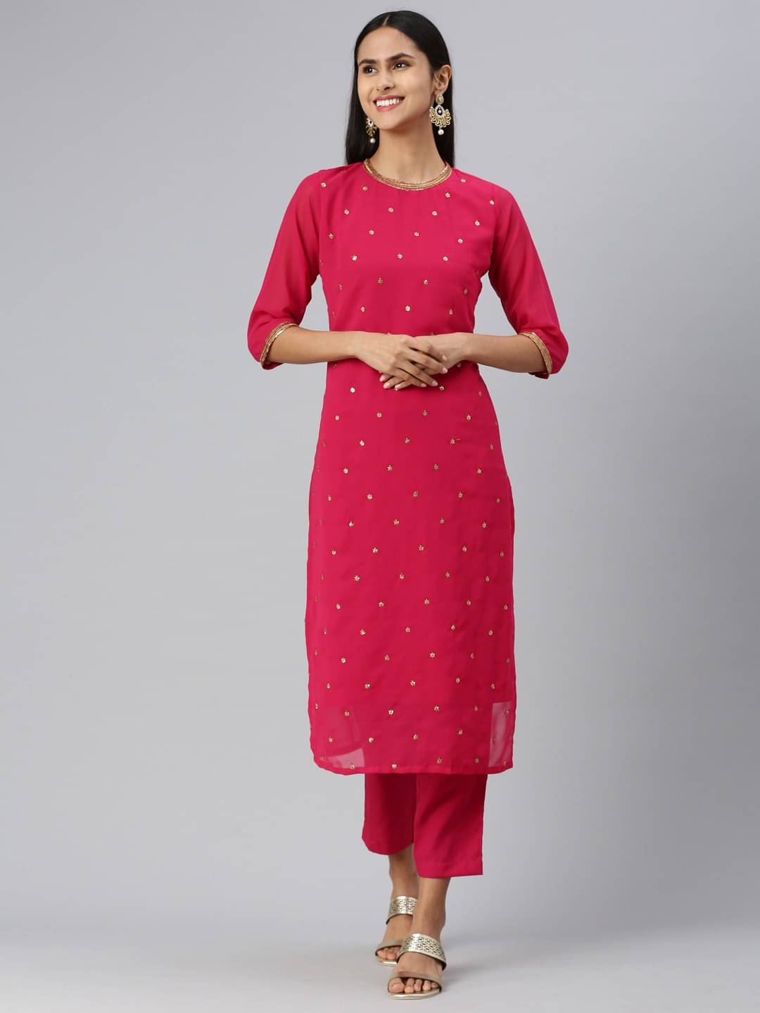 Shaily Georgette Self Design Kurti With Pants Women's Stitched Salwar Suit - Magenta ( Pack of 2 ) Shaily Georgette Self Design Kurti With Pants Women's Stitched Salwar Suit - Magenta ( Pack of 2 )